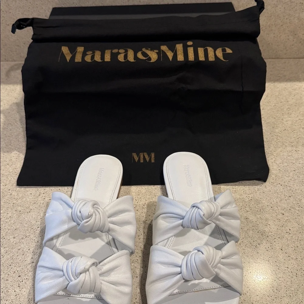 Mara & Mine Isabelle Leather Slide Knotted Slide White Leather Size 8